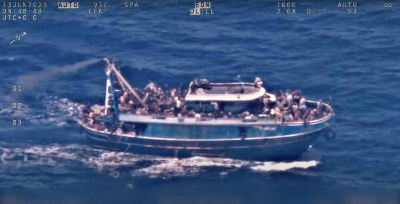 A crowded fishing vessel was spotted in Greek waters and filmed by a Frontex plane hours before it sank, killing hundreds, 13/6/2023 (Frontex)