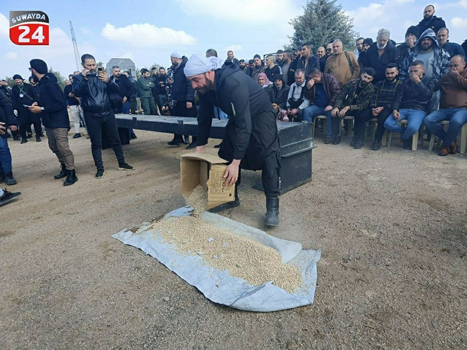 The Men of Dignity movement, the largest local faction in Suwayda, destroys a seized shipment of narcotics that was set to be smuggled from the southern Syrian province into Jordan, 9/2/2024 (Suwayda 24)