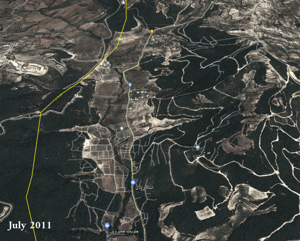 Satellite images show the development of the Khirbet al-Joz camps on the Syrian-Turkish border from July 2011 to March 2022 (Google Earth)