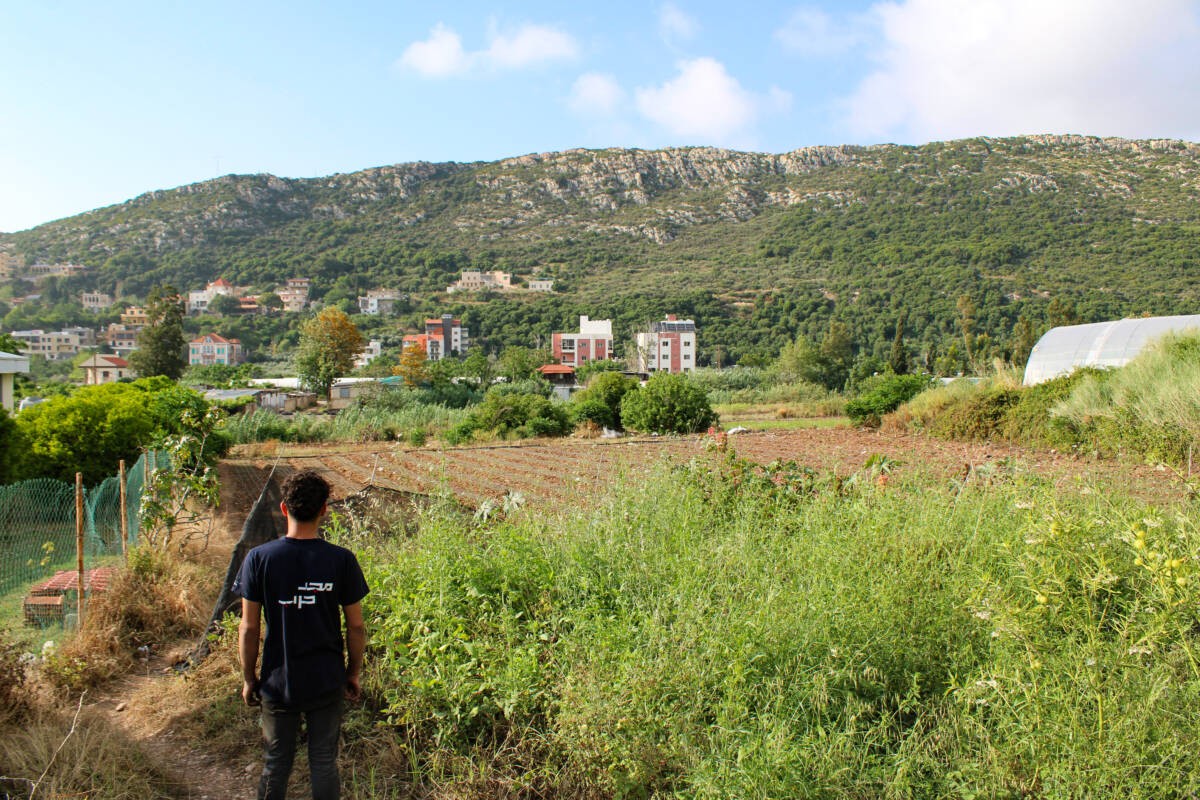 عابد، ابن عبير البالغ من العمر 17 عاماً، يمشي في حقل  بقرية كوبّا  شمال شرقي لبنان، 03/  05/ 2024 (هانا ديفيس/ سوريا على طول)
